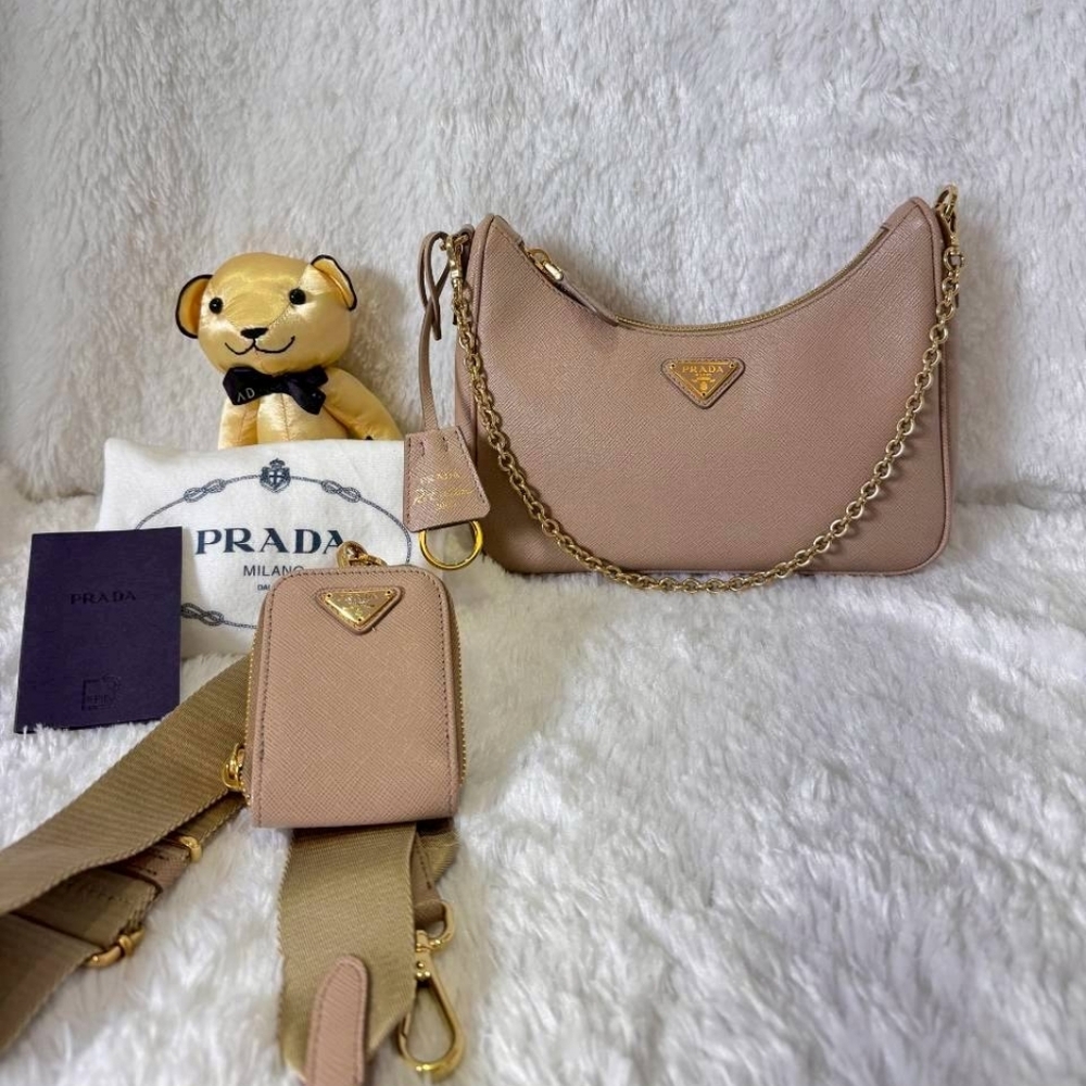 **SOLD** Prada Re-Edition 2005 Saffiano Leather Shoulder Bag Beige